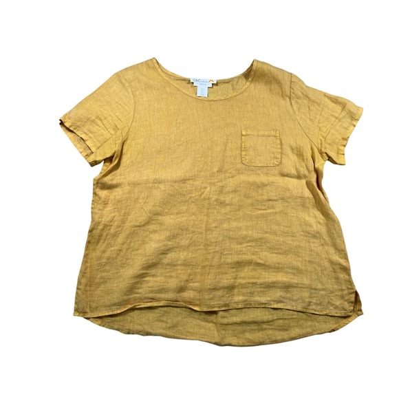 C&C California Tops - C&C California 100% Linen Mustard Yellow‎ Pocket Tee Top Size Large